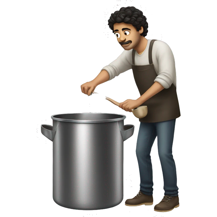 Dark hair Male stirring a stock pot with a spoon emoji