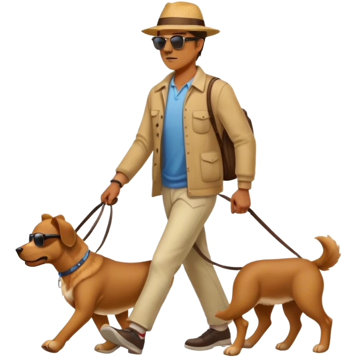 man walking behind large dog emoji