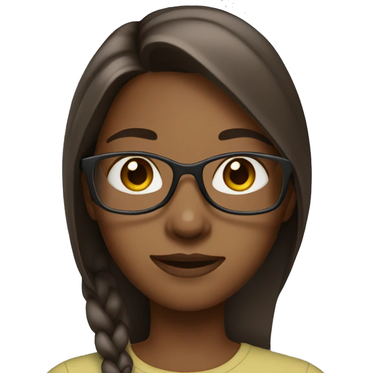 girl with a long brown straight hair, glasses, slightly dark skin emoji
