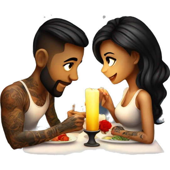 romantic candle light dinner for beautiful tattooed couple emoji