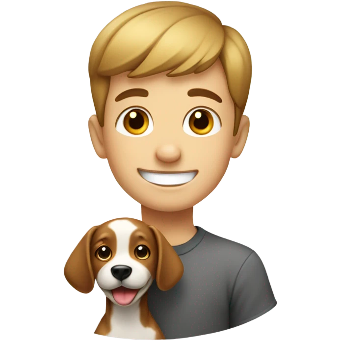smiling boy with dog emoji