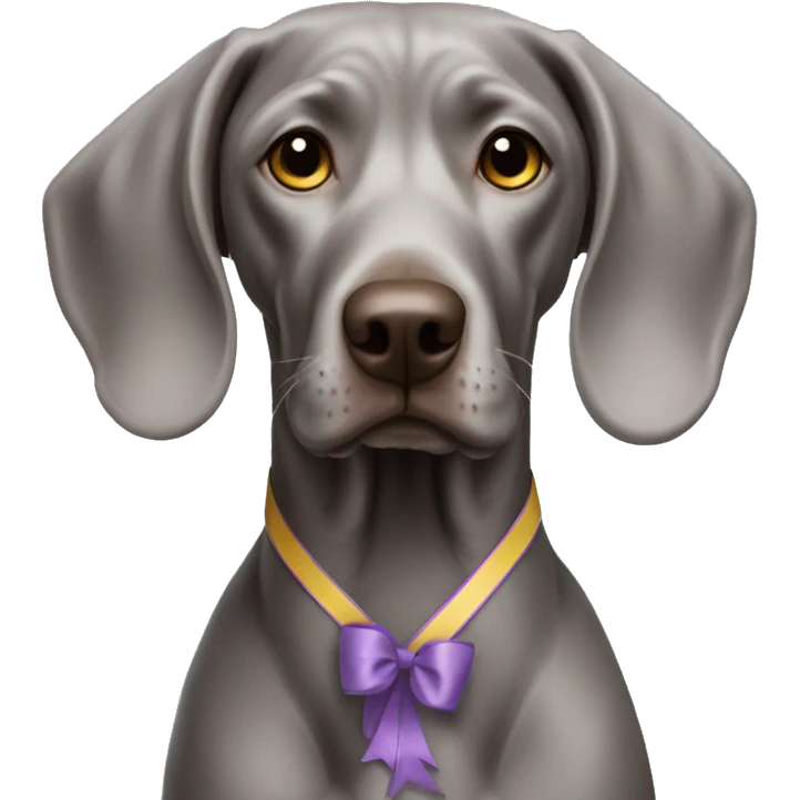 Weimaraner with a tied ribbon on her ears emoji