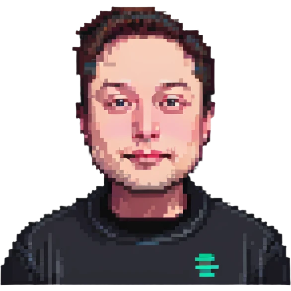 Elon Musk, close-up portrait, pixelated, neutral expression emoji