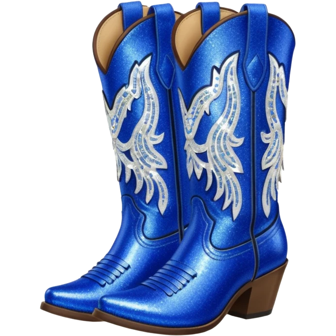 Realistic cobalt blue fashion cowgirl boots with sparkly shiny glitter fringe emoji