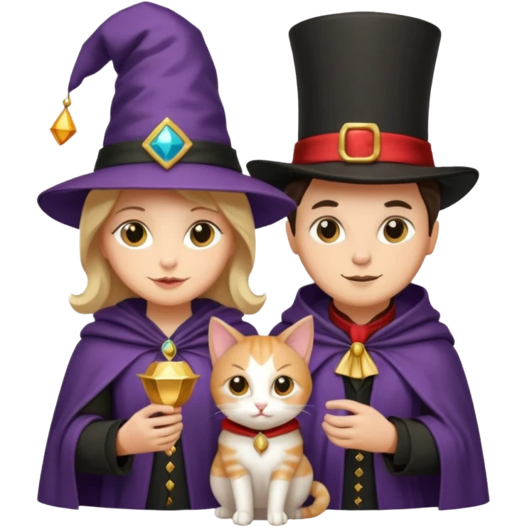 magician couple and their pet cat emoji