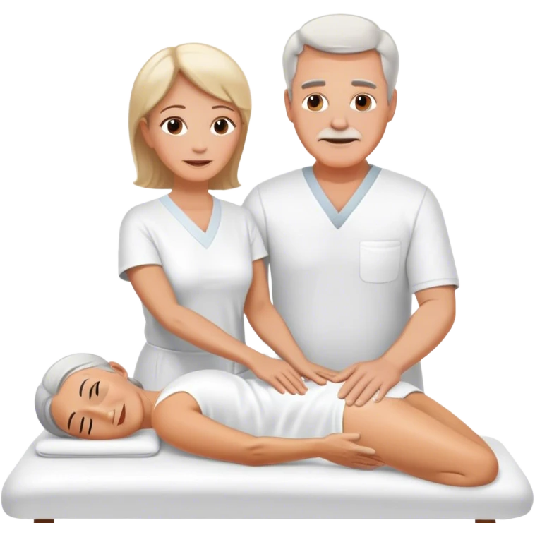 60-year-old white man dressed in white tunic giving massage to a 60-year-old white woman emoji
