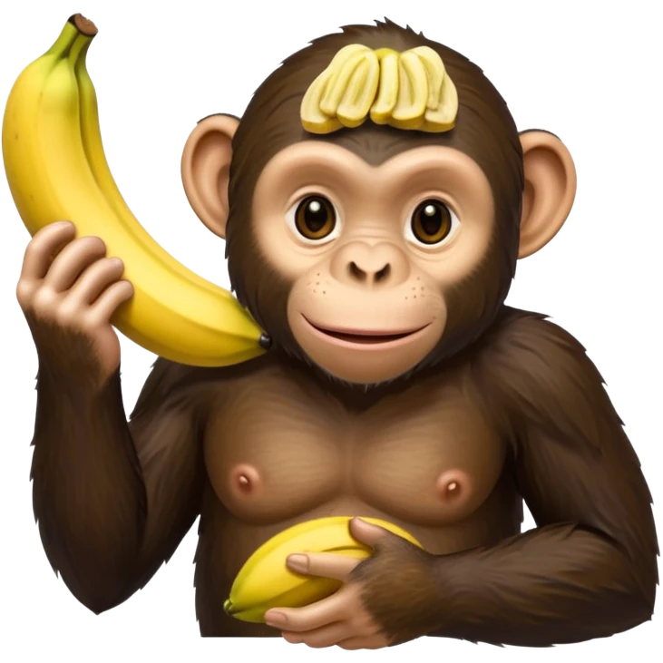 Chimpanzee into a banana emoji