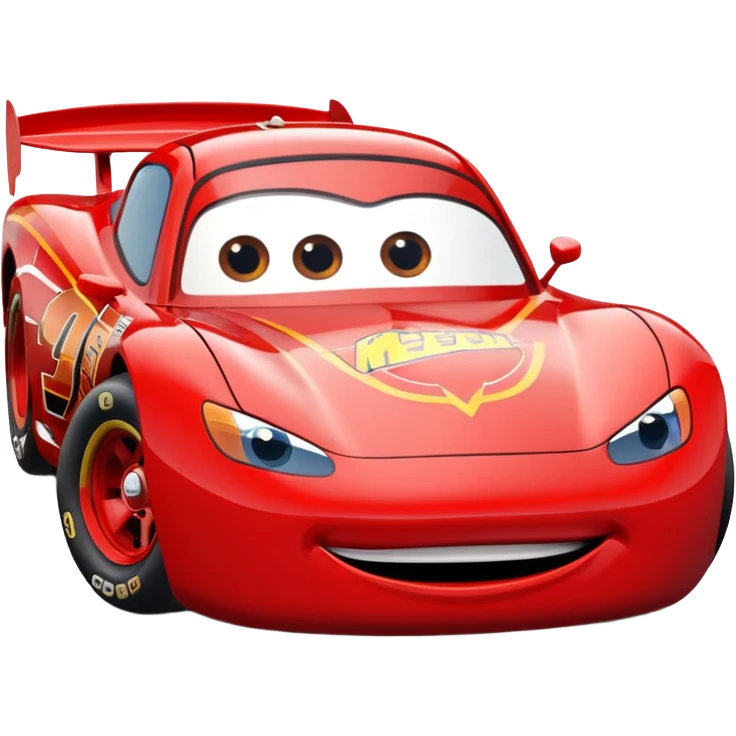 red cartoon race car with expressive eyes, inspired by Lightning McQueen emoji