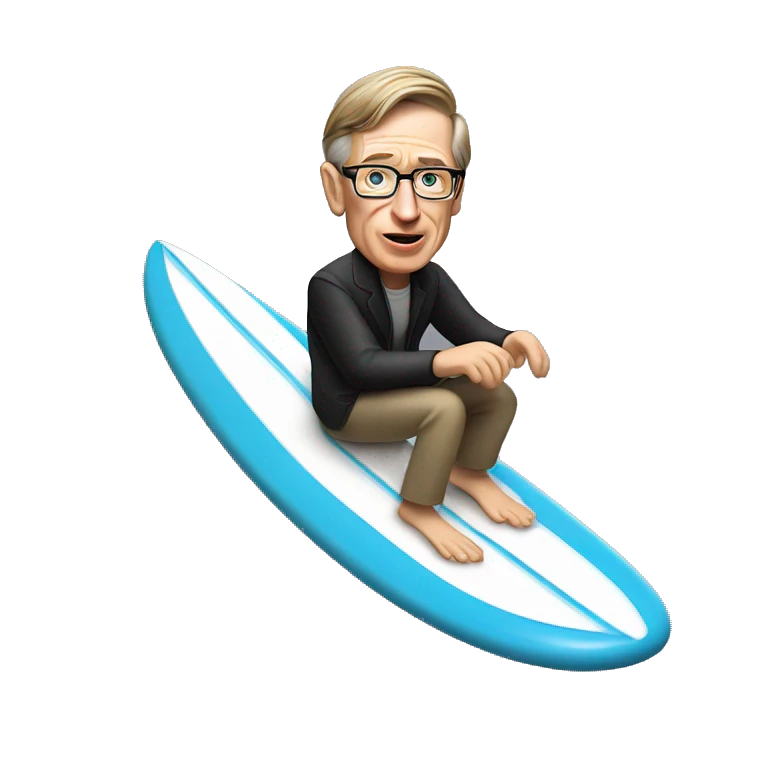 Stephan hawking riding on a surf board emoji