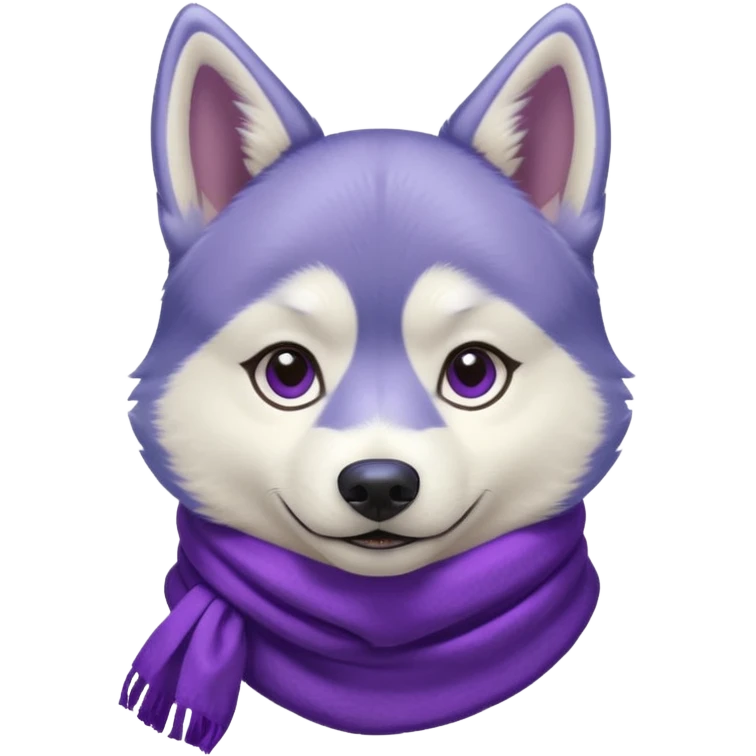a husky with a purple scarf with a blue shirt emoji