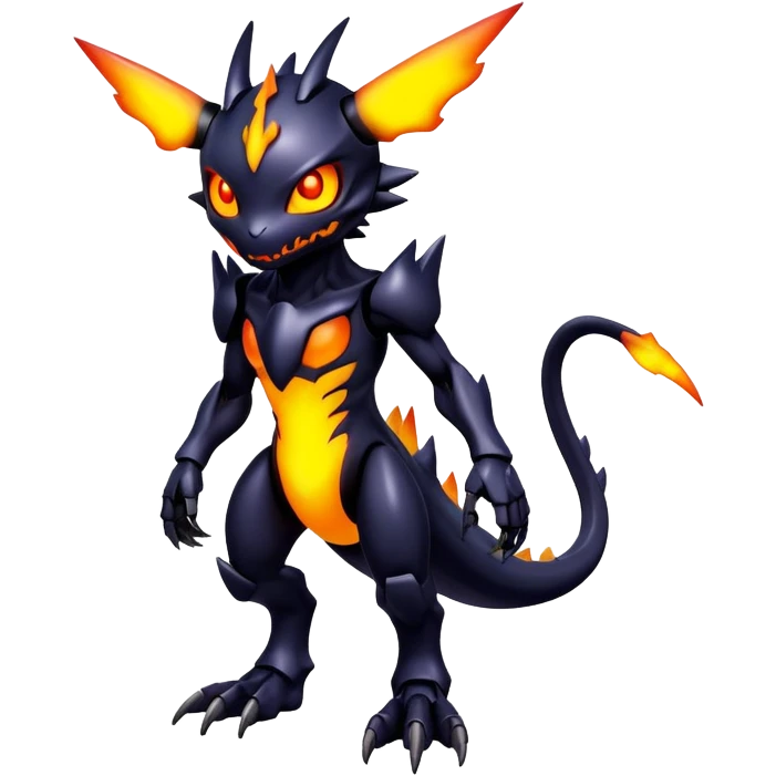 futuristic dark shadowy evil neon-glowing warm-colored Fakémon-Digimon-hybrid-creature (full body) emoji