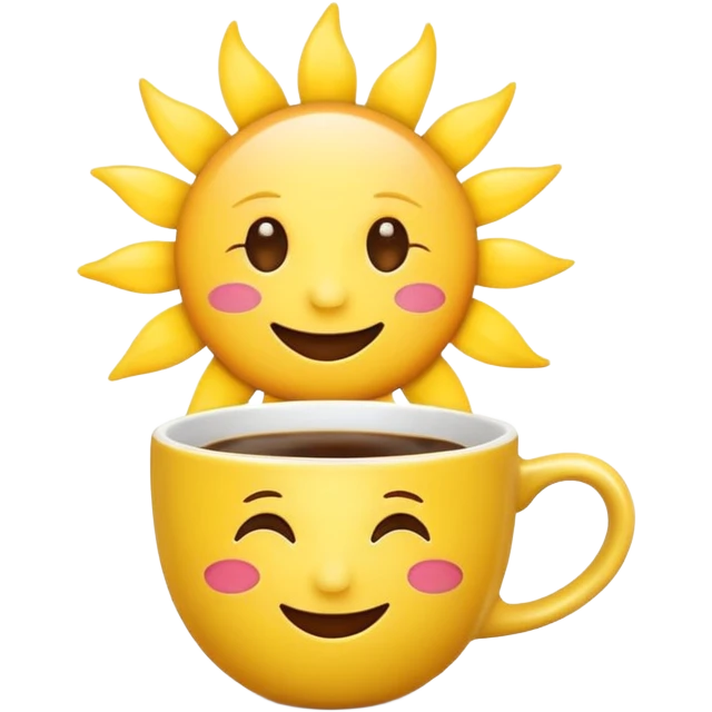a cheerful and bright sun with a coffee cup, emoji style emoji