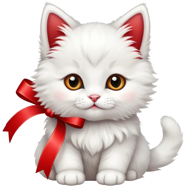 white kitten with ribbon emoji