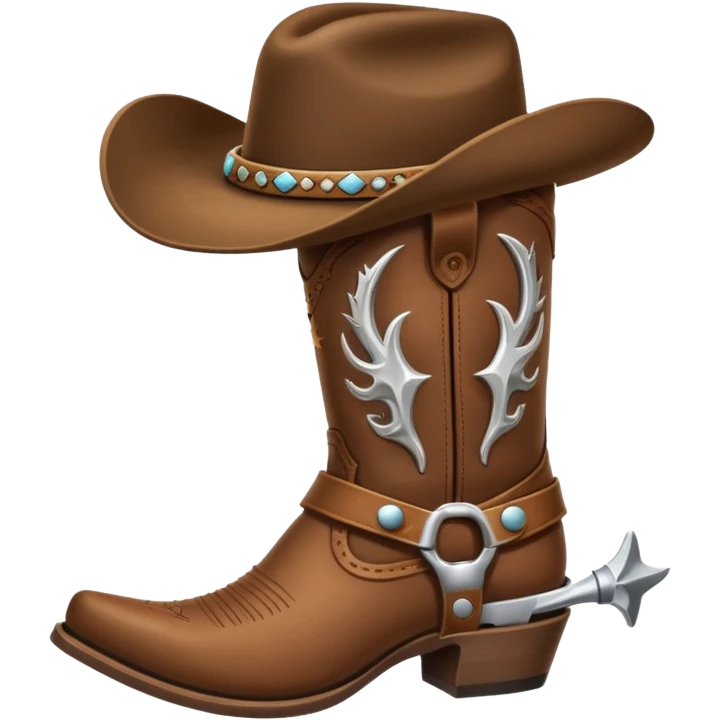 cowboy boot with spurs and a cowboy hat on top emoji