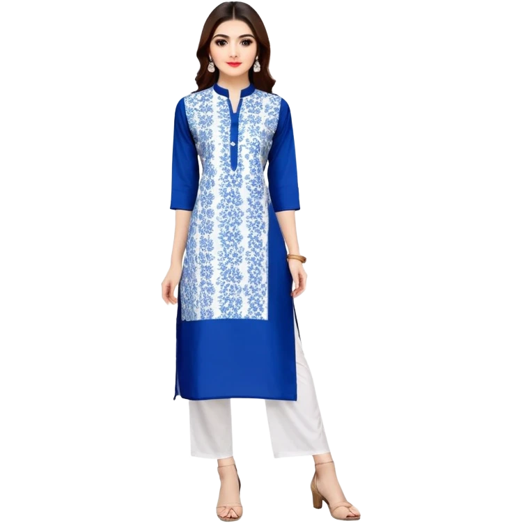 Modern blue women's kurti with white floral prints emoji