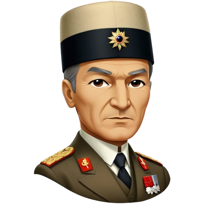 Mustafa Kemal Atatürk (statesman) in traditional hat – Cinematic Realistic Portrait of Mustafa Kemal Atatürk, depicted in dignified traditional attire with a distinctive hat, a resolute and visionary expression illuminated by warm, historic lighting, rendered with rich textures that evoke his transformative leadership. emoji