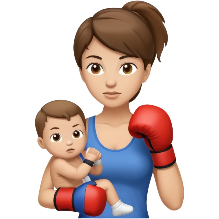 Light brunette fit mom boxing with baby boy emoji