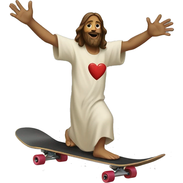 jesus on skateboard with heart shaped hands emoji