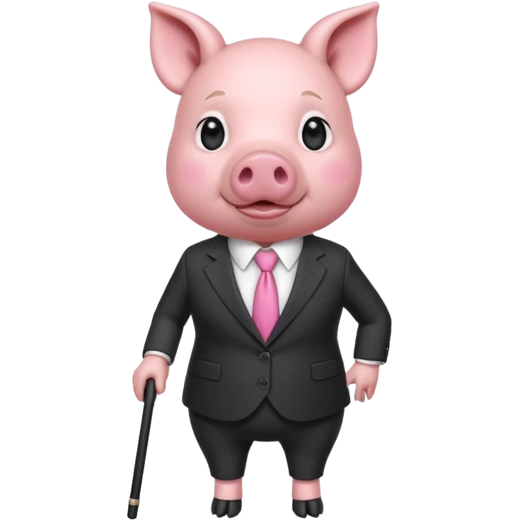 Female pig with hair wearing a suit and  a cane emoji