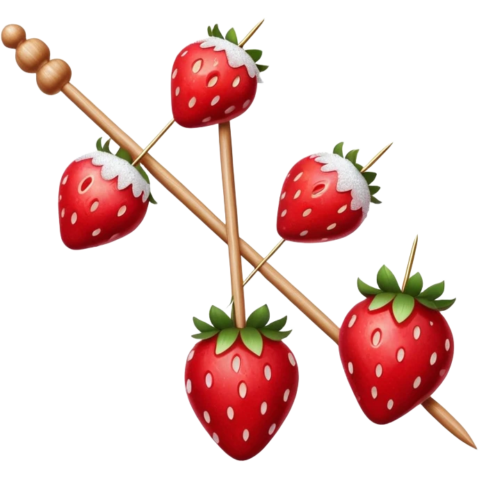 wooden skewer with three strawberries coated in shiny sugar glaze emoji