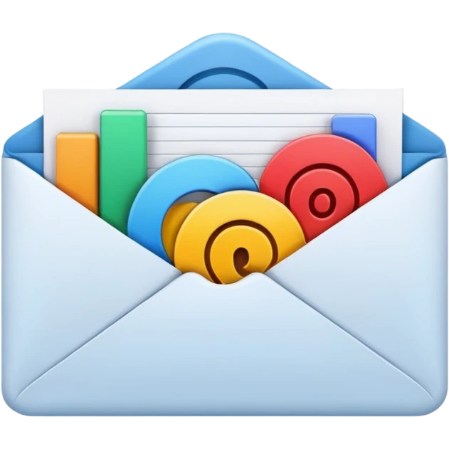 an email evelop with datas and charts around emoji