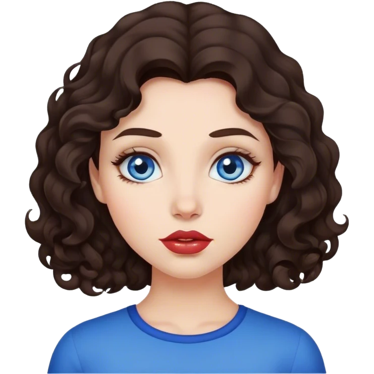 girl with lush, slightly curly dark brown hair, big lips and blue eyes emoji