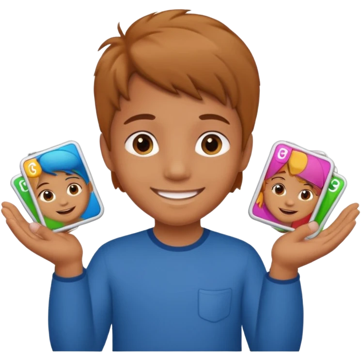 kid with tan hair and holding a six in his hand and a seven and the other hand emoji