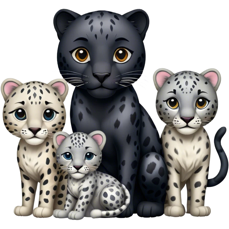 black panther, leopard and snow leopard trio emoji