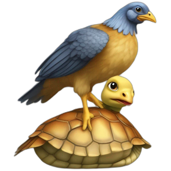 Un poussin qui chevauche un cheval avec les chevauche une tortue sur le dos de la mort emoji