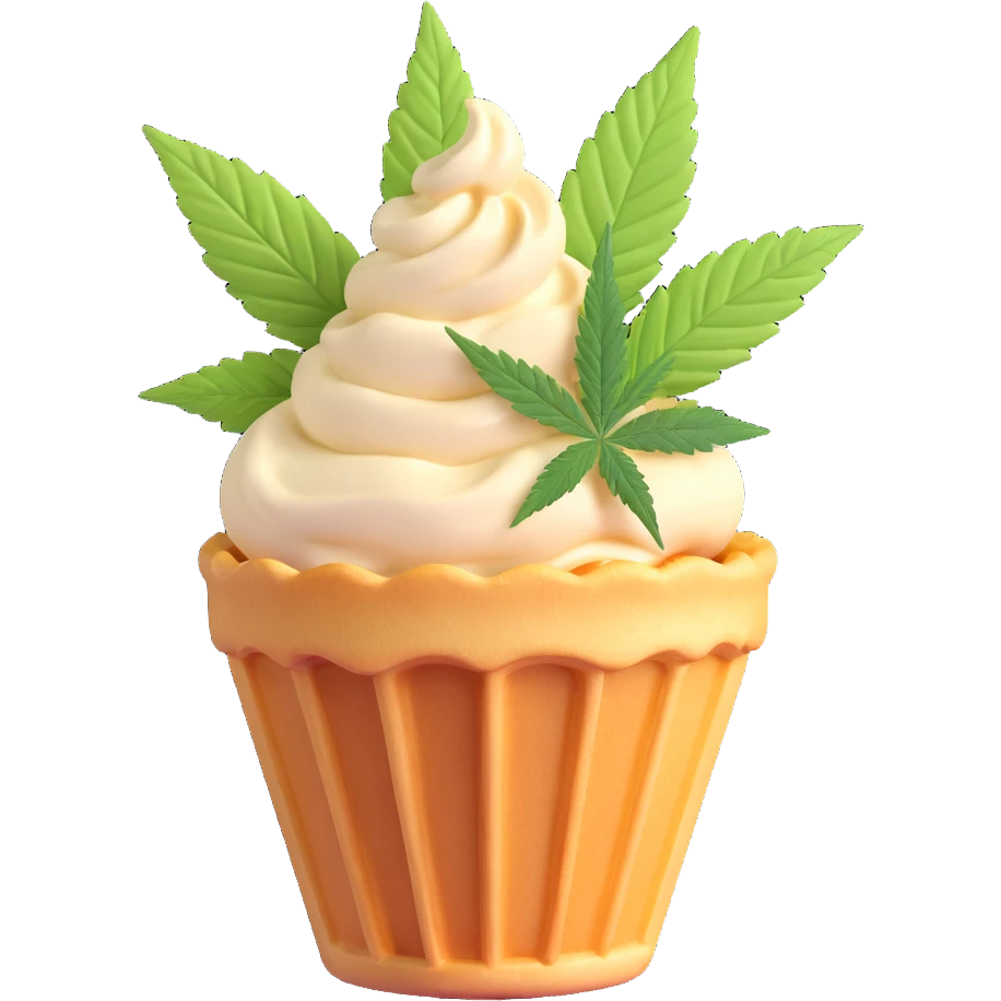 colorful gelato in a waffle cup with cannabis leaf emoji