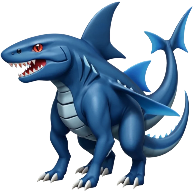 dark-deep-denim-steel-cobalt-blue 4-legged digitigrade land-shark-landhai-vernid-sharpedo-Draco-Salamence-Salandit-Litten-houndoom-hybrid-fusion-creature, full body emoji