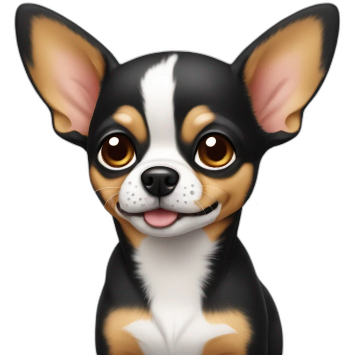 little dog pincher kinda chihuahua, with long face and white little fat emoji