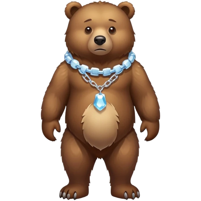 Full-body realistic brown bear on all four legs, slightly different pose, serious expression, entire bear with ice chain around neck, detailed fur emoji