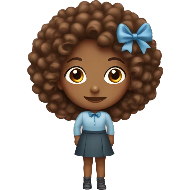 Brown girl with brown curly hair wearing a a bow emoji