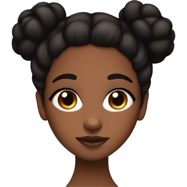 Brown skin girl with eyelashes and two black low buns emoji