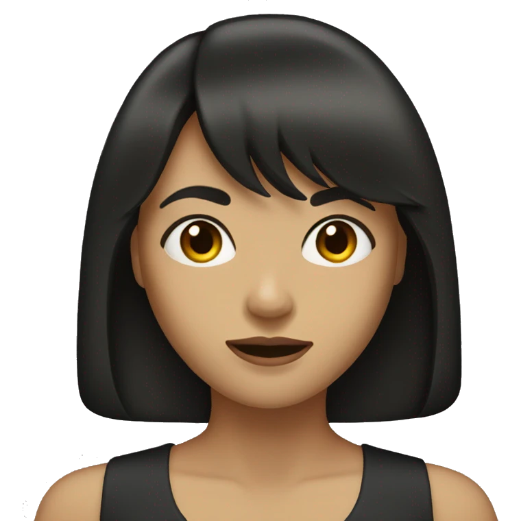 woman with dark long hair and bangs and black eyes emoji