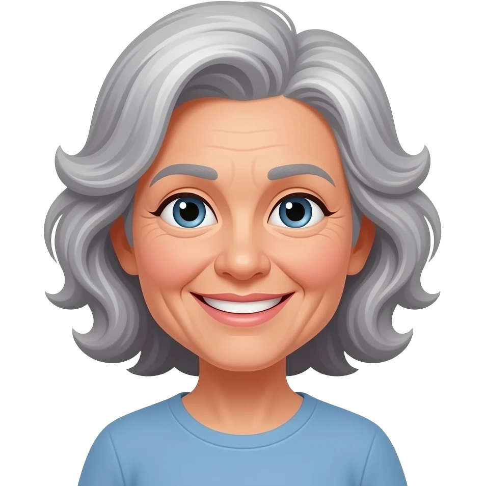 Wavy Grey haired middle aged with smile emoji