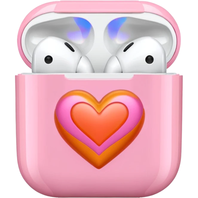 an airpods case filled with two pink and orange hearts emoji