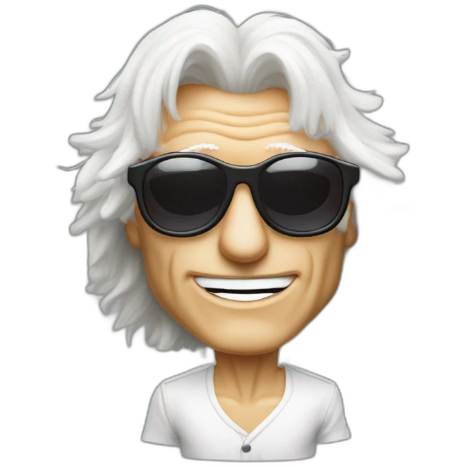 michel polnareff avec des lunettes de soleil blanches et expression de visage dépitée emoji