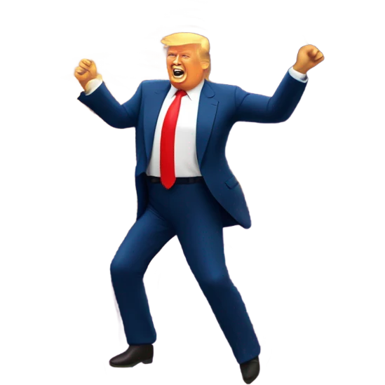 Trump dancing with fireworks in the background and 2025 in gold emoji