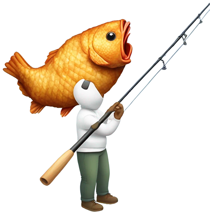 person fishing with fried chicken on the fishing pole as bait emoji