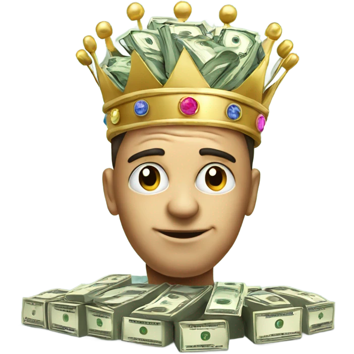 Big Brain wearing a crown on top of stack of cash emoji