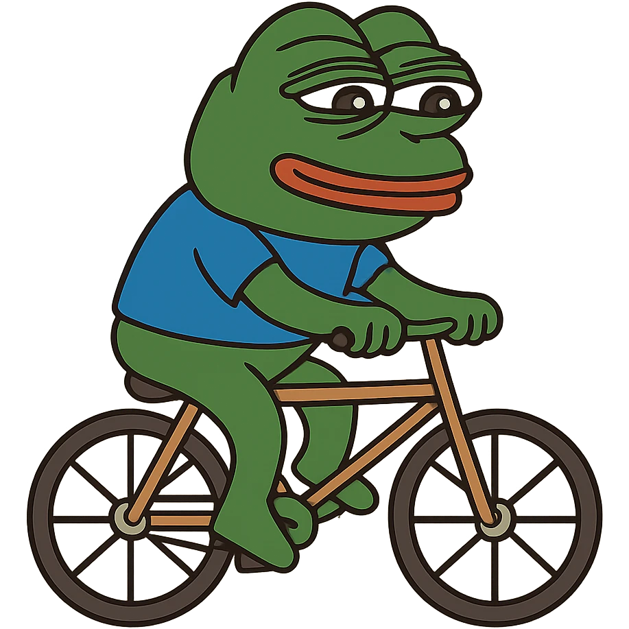 create a pepe riding bike, white background emoji