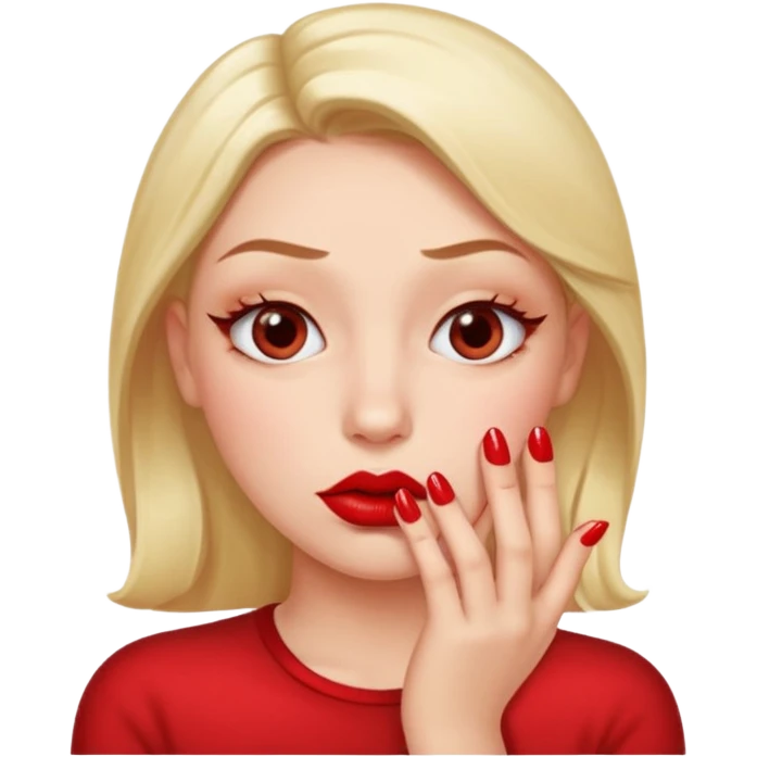 Puckering lips emoji giving side eye looking at its red nails emoji