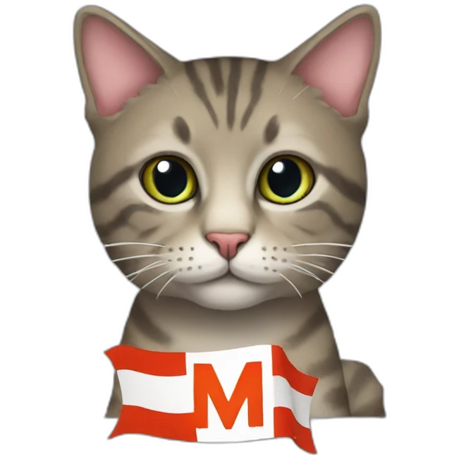 Cat with a flag with the letter M emoji