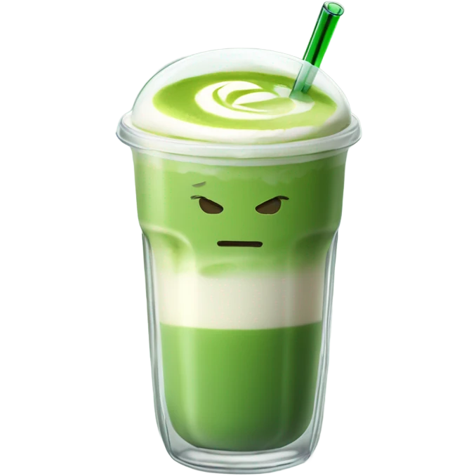 Matcha latte drink in sleek rounded glass with ice and glass straw that folds towards you emoji