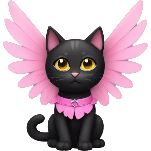 Black Cat with wings and pink collar emoji