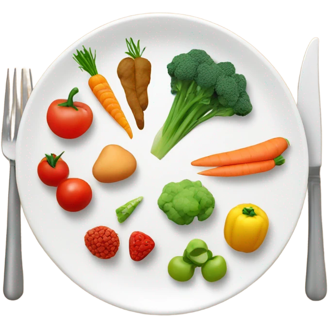 round white plate with healthy food emoji