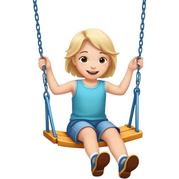 a child swinging on a playground swing, cheerful and playful emoji