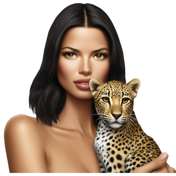 adriana lima holding a leopard  emoji